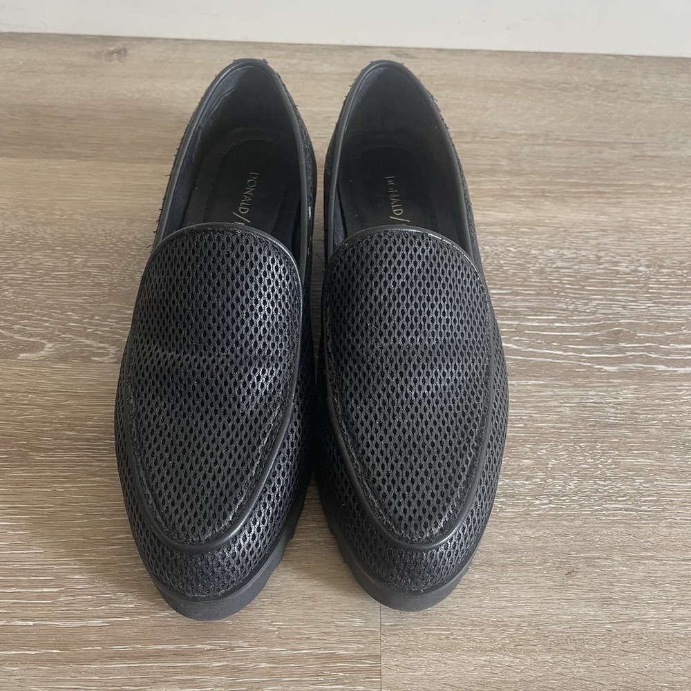 Donald J Pliner Elen Slip On Loafer Womens 7 Black Perforated Almond Toe Preppy